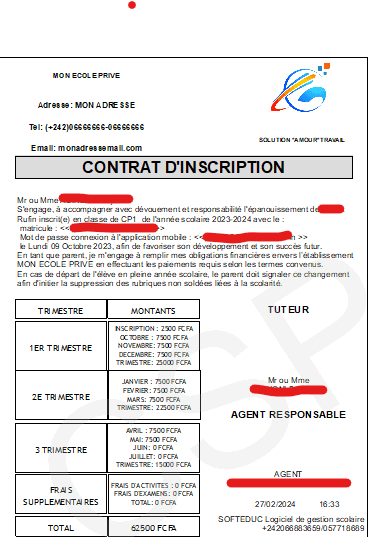 Contrat d'inscription